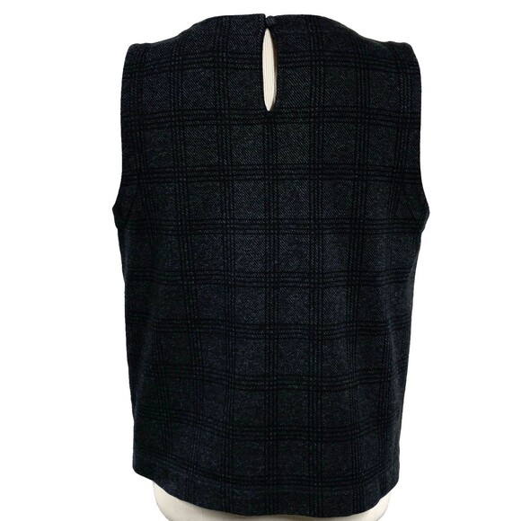 Banana Republic Shell Sleeveless Crew Neck Top Womens M All-Black Plaid - Picture 3 of 7